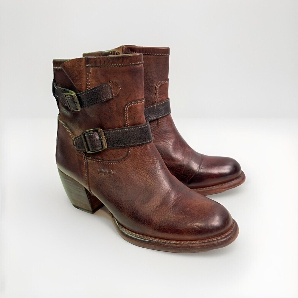 BedSTU Cobbler Series Octane Brown Leather Buckle/zip Ankle Boots Size 7 Western